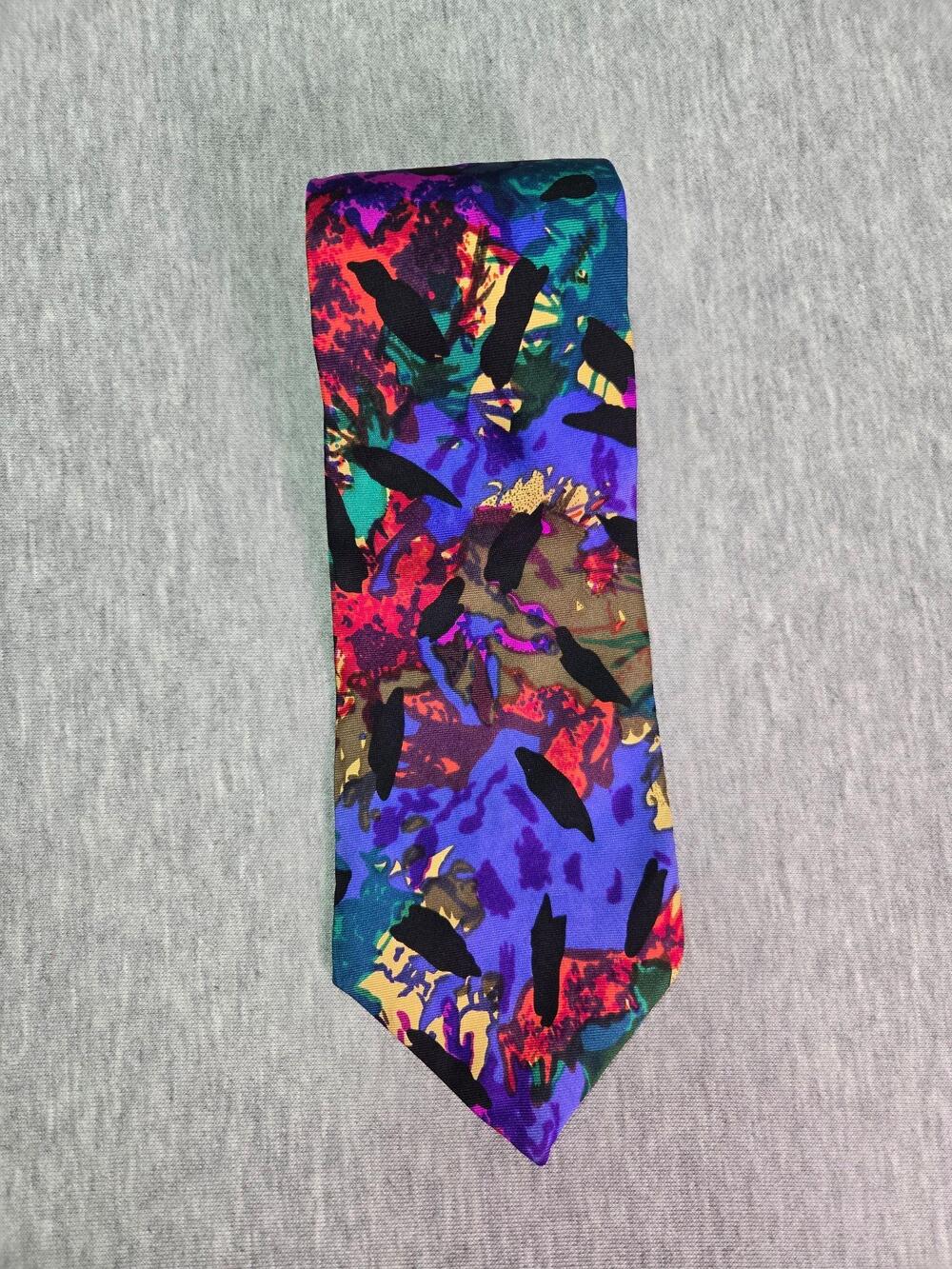 Vtg Hardy Amies Tie Mens One Size Multicolor Abstract Camouflage Silk Woven